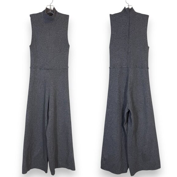 Zara Knit Gray Jumpsuit Wide Leg Mock Crop Neck Business Casual XS - Picture 3 of 13
